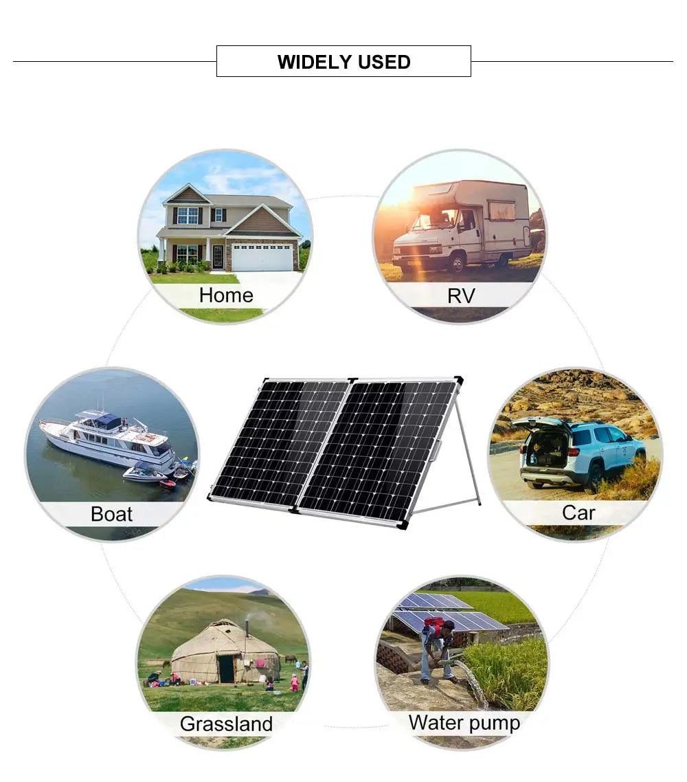 Dokio 100W 160W 200W Foldable Solar Panel, Portable water pump suitable for various applications: homes, RVs, boats, cars, and outdoor use.