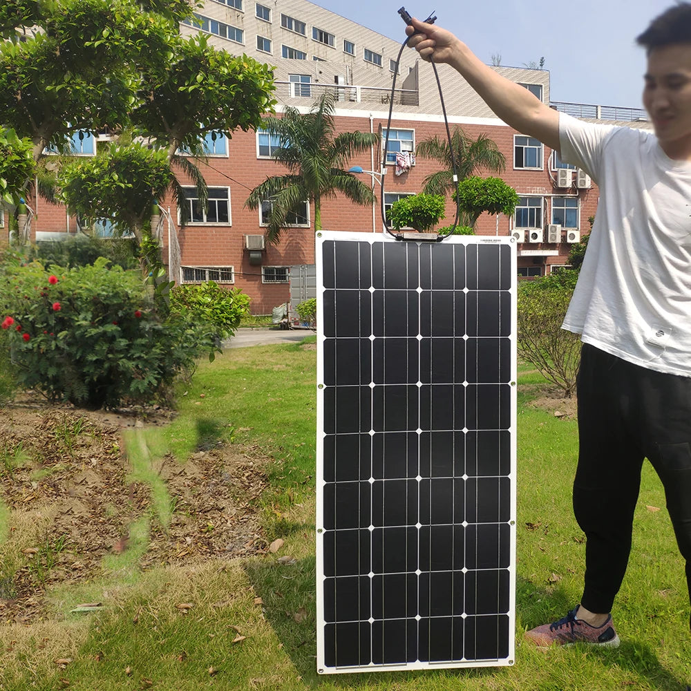 Dokio 18V/16V 100W 200W 400W Flexible Solar Panel, Easy-to-use solar panel with semi-flexible design for unusual roof shapes and sizes.