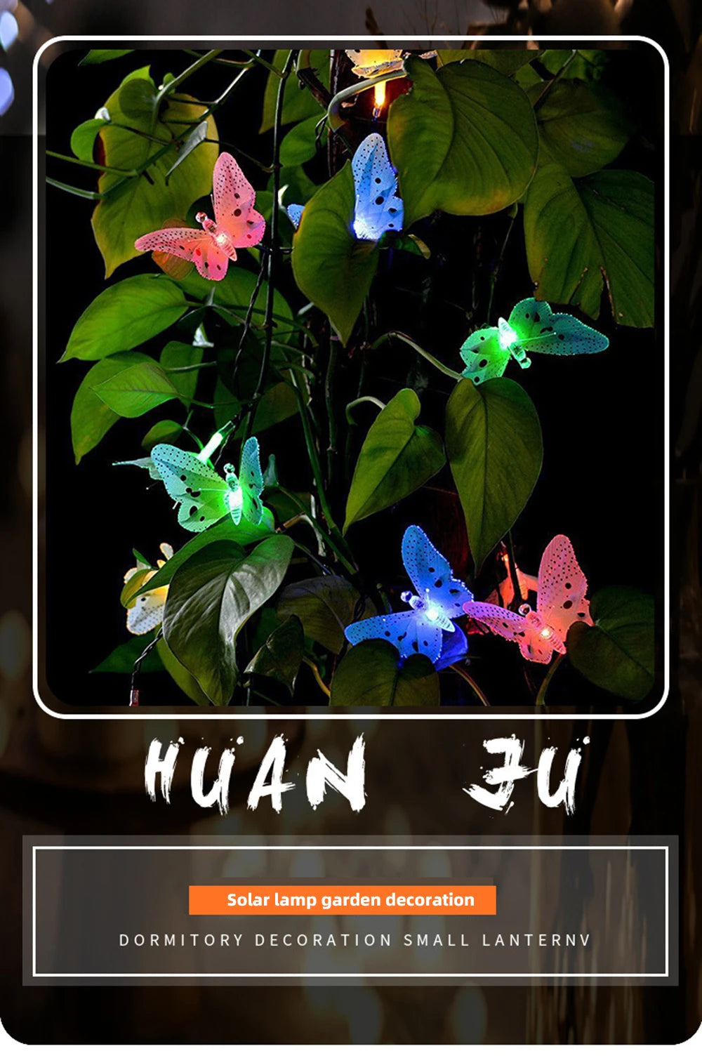 Garden Solar Lamp Butterfly String Light, Waterproof solar string lights for outdoor and indoor use.