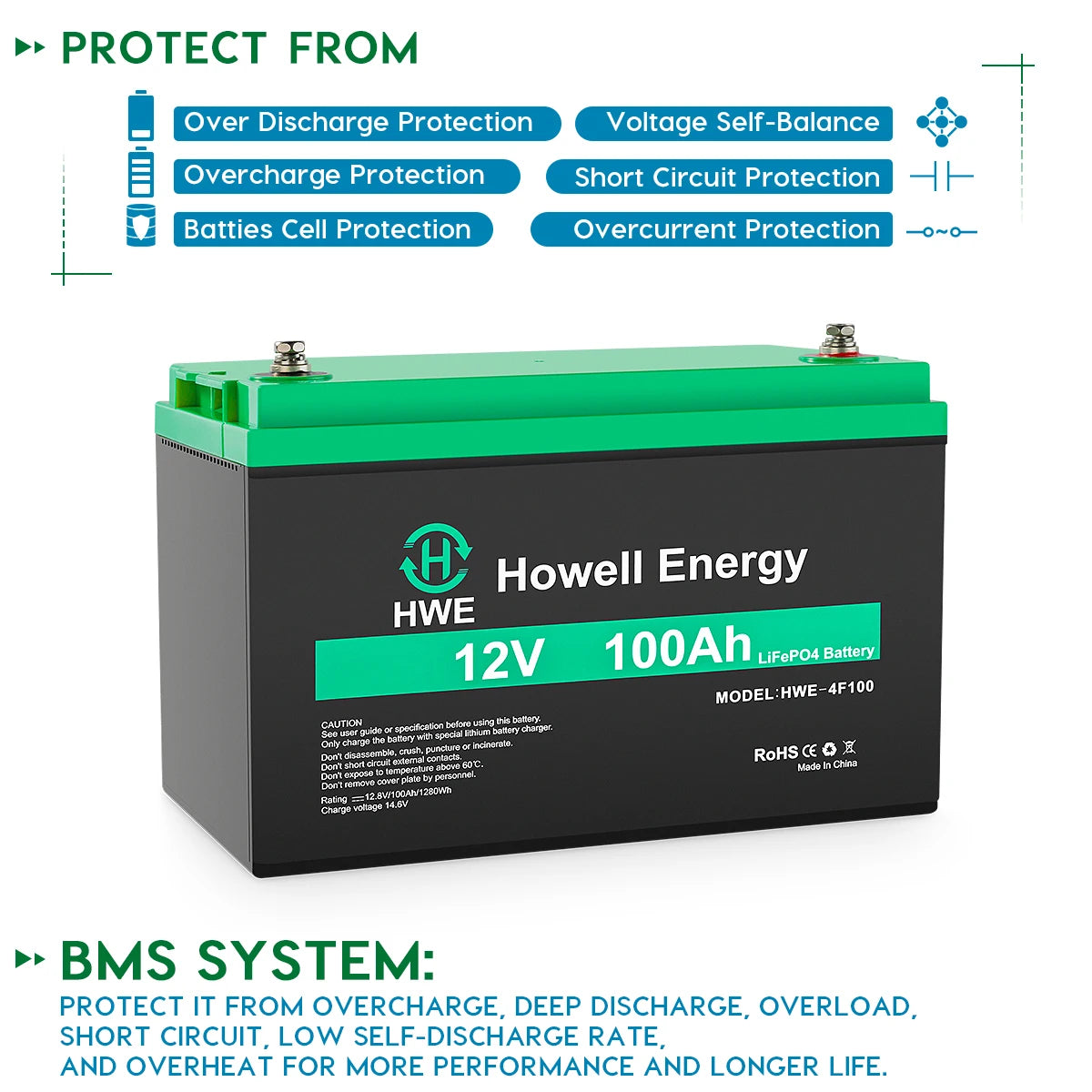 Howell 12v 100ah Battery, Protect Howell Energy's 12V LiFePO4 battery from improper use; follow special instructions for charging and avoid disassembly.