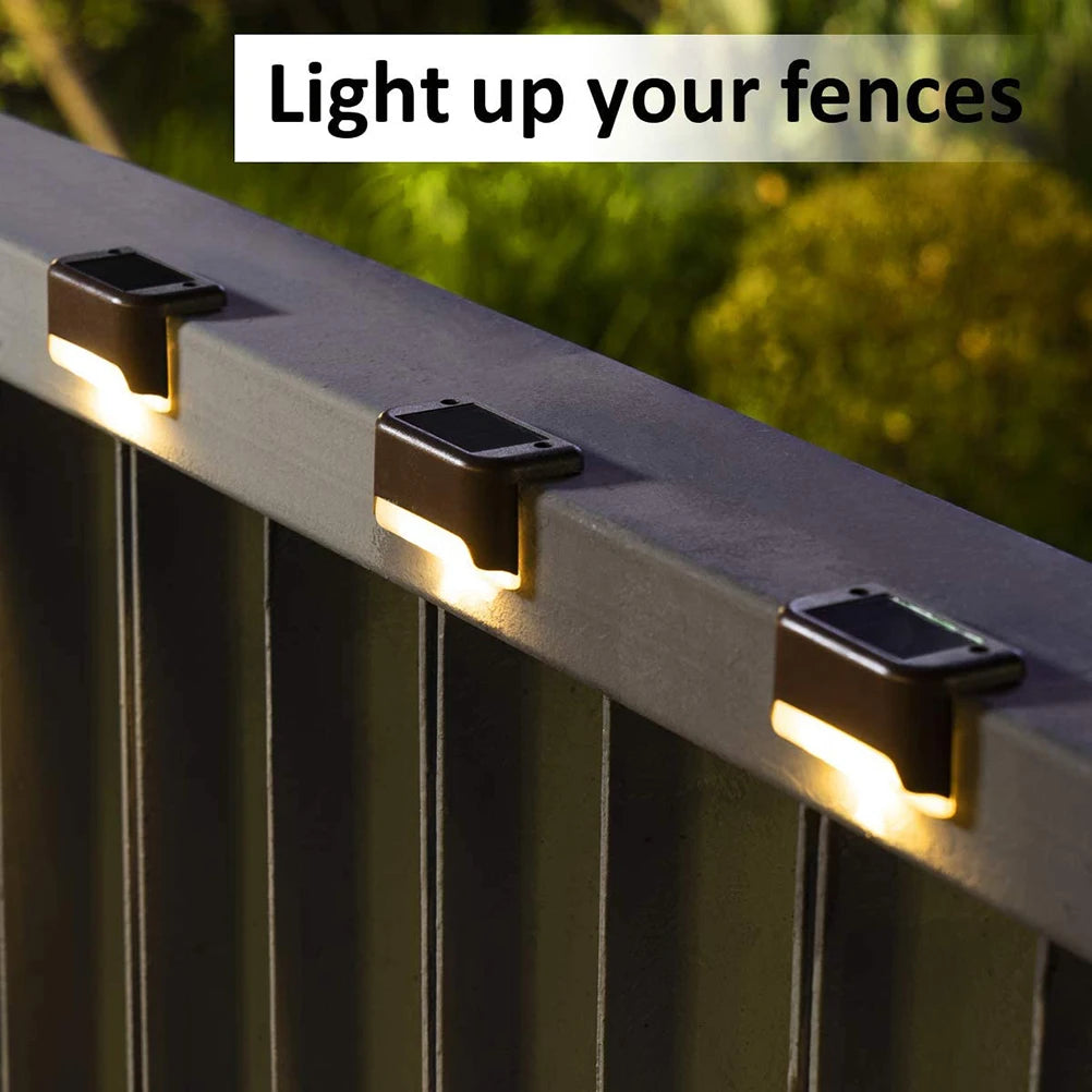 Solar-powered outdoor LED lights with polycrystalline silicon panels and high-brightness LEDs.