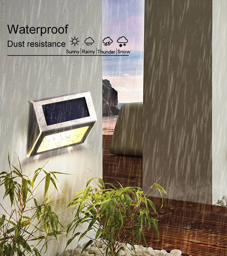 2pcs Solar Step Light, Water-resistant for use in sunny, rainy, snowy or thundery conditions.