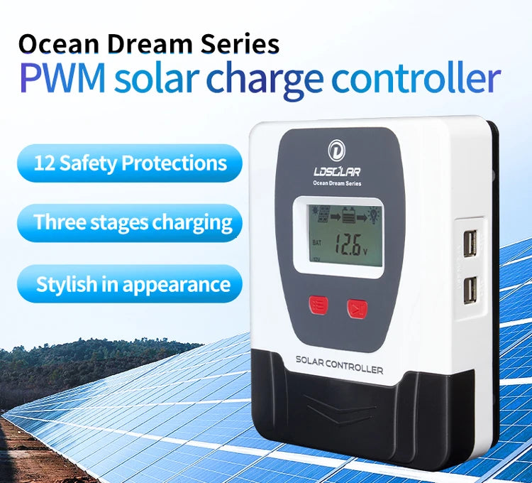 LDSOLAR 12V/24Vdc 60A PWM Solar Charge Controller, Reliable solar charge controller with 12 safety protections and three-stage charging.