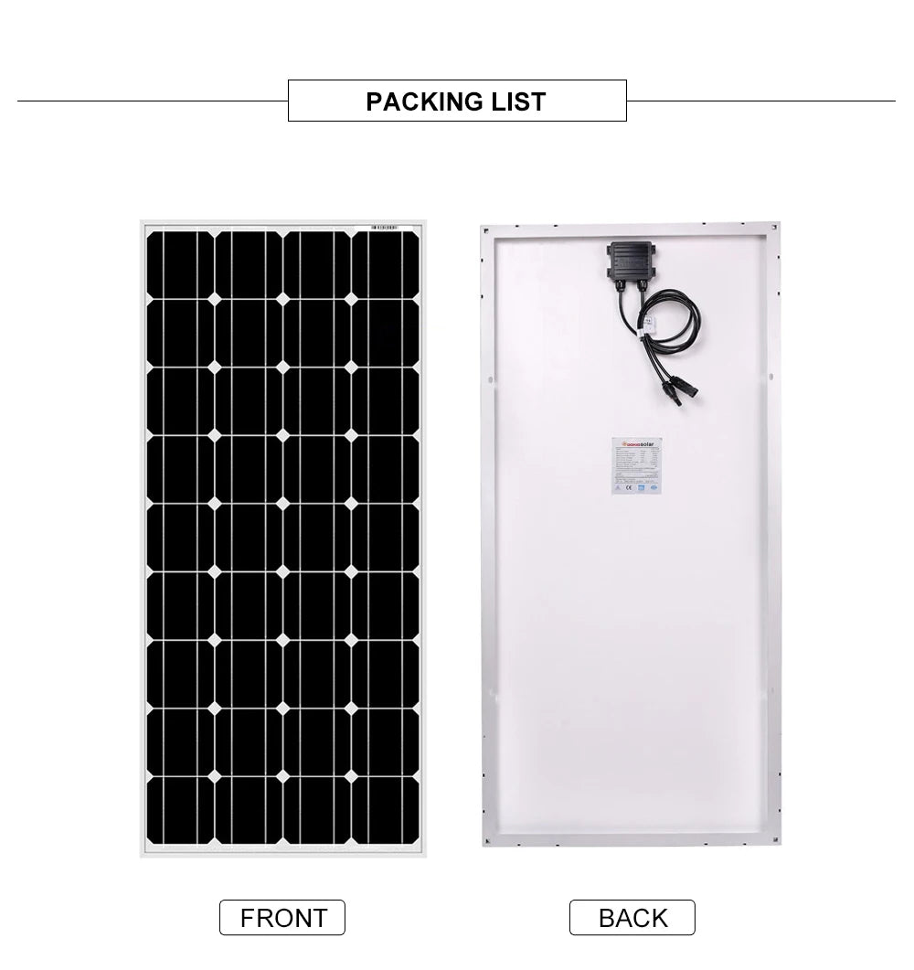 Dokio 18V 100W Rigid Solar Panel, China-made Dokio 18V monocrystalline solar panel, waterproof and suitable for charging 12V devices.