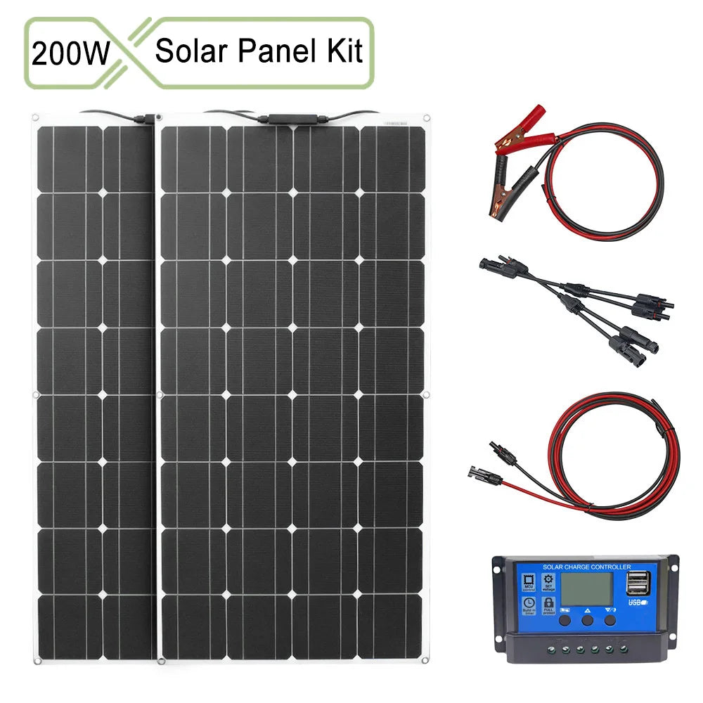 12v flexible solar panel, VO Solar's 200W flexible solar panel kit for charging batteries on water, land, or air vehicles.
