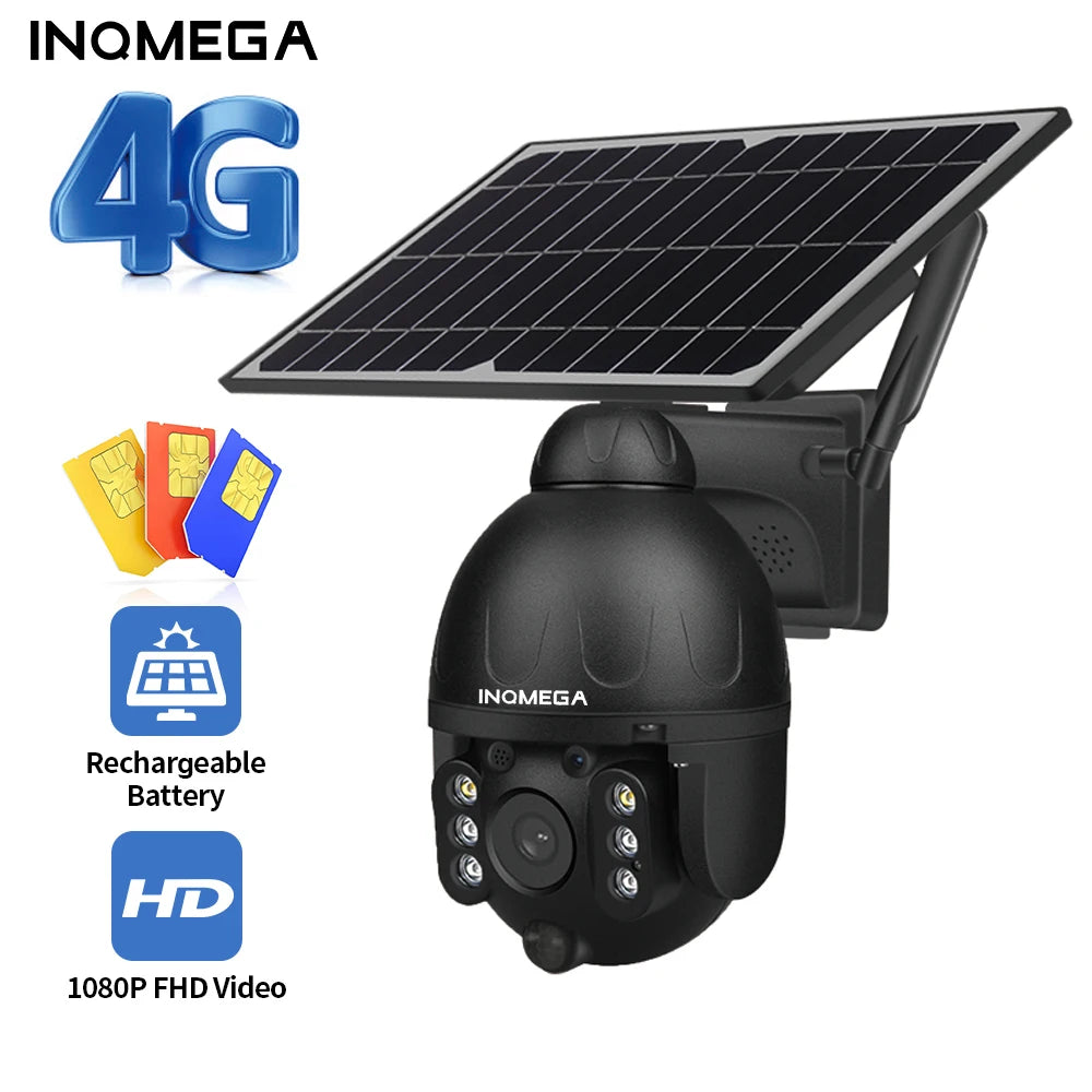 INQMEGA Outdoor Solar Camera, Clear outdoor surveillance with rechargeable battery and 1080p FHD video.