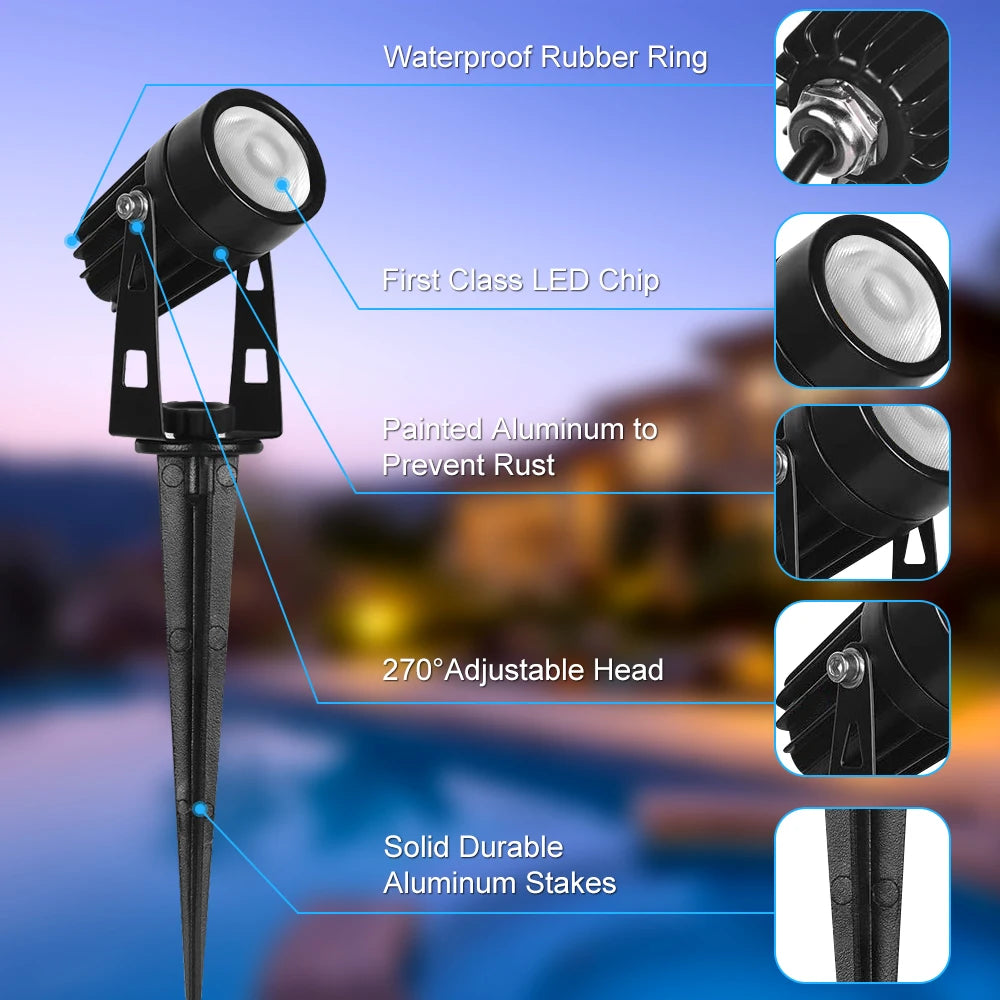 1 TO 4 RGB Outdoor Solar Landscape Light, Waterproof solar light with adjustable head and durable aluminum stakes for outdoor use.