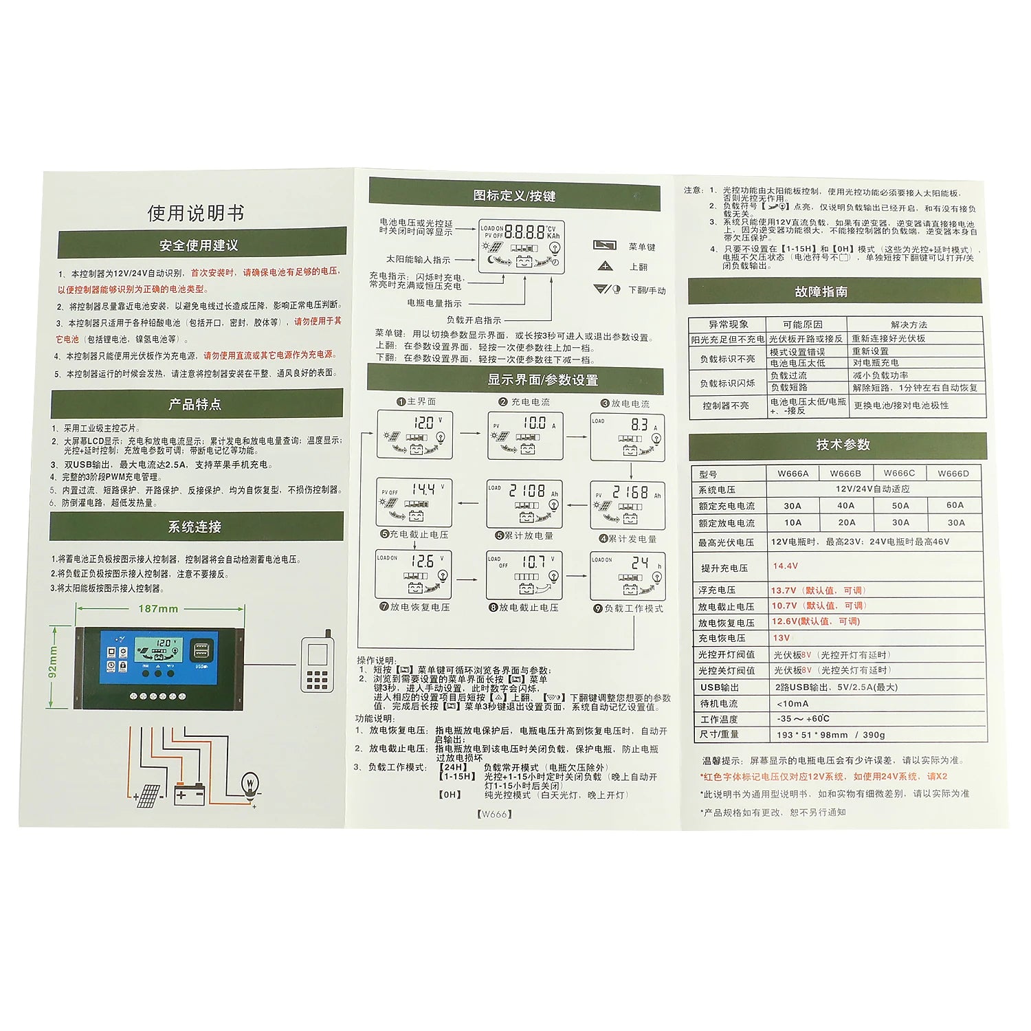 Solar charge controller regulates solar panel power output for charging batteries or devices.