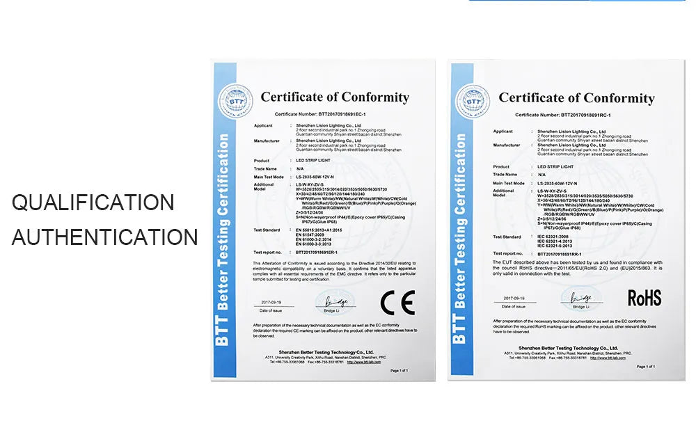 Certificate of Conformity for LED G40 Globe String Lights, meets EU safety regulations.