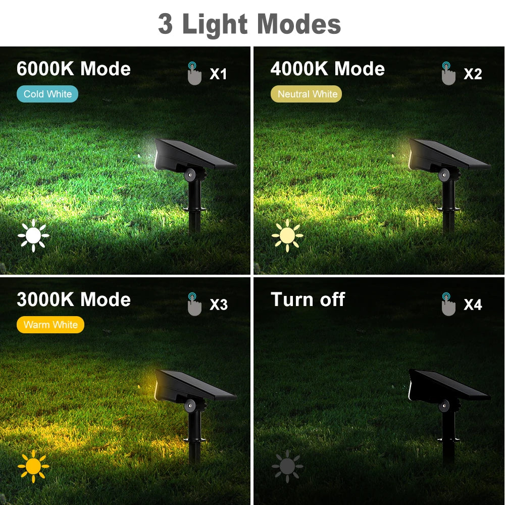 1/2/4PCS Solar Power Light, Waterproof solar spotlight with IP65 rating, durable ABS+PC material, and black shell.
