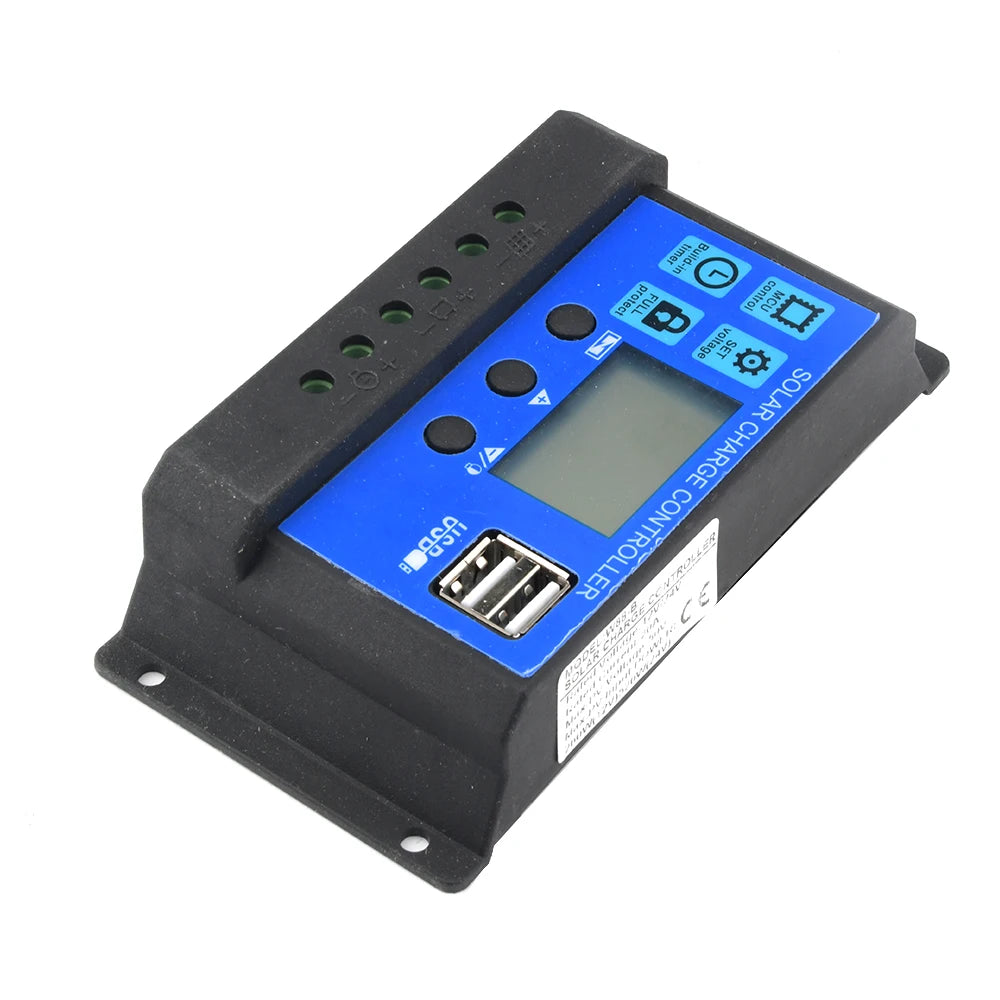 12V 24V PWM Solar Batteries Controller, DIY solar battery controller with max current 20A-30A, CE certified, dual USB, LCD display.