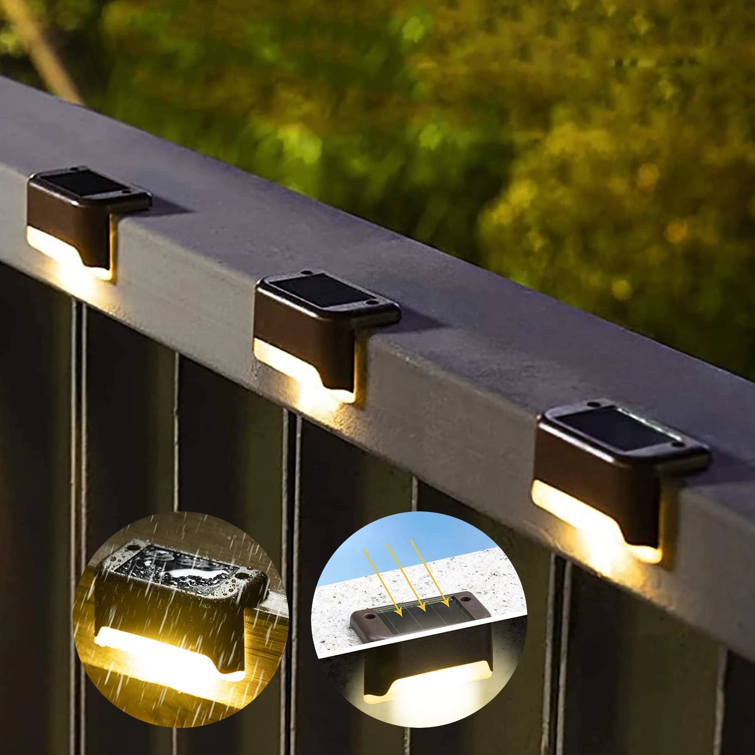 Solar Deck Light, Solar-powered light for stairs, paths, decks, gardens, and fences providing safe and energy-efficient illumination.