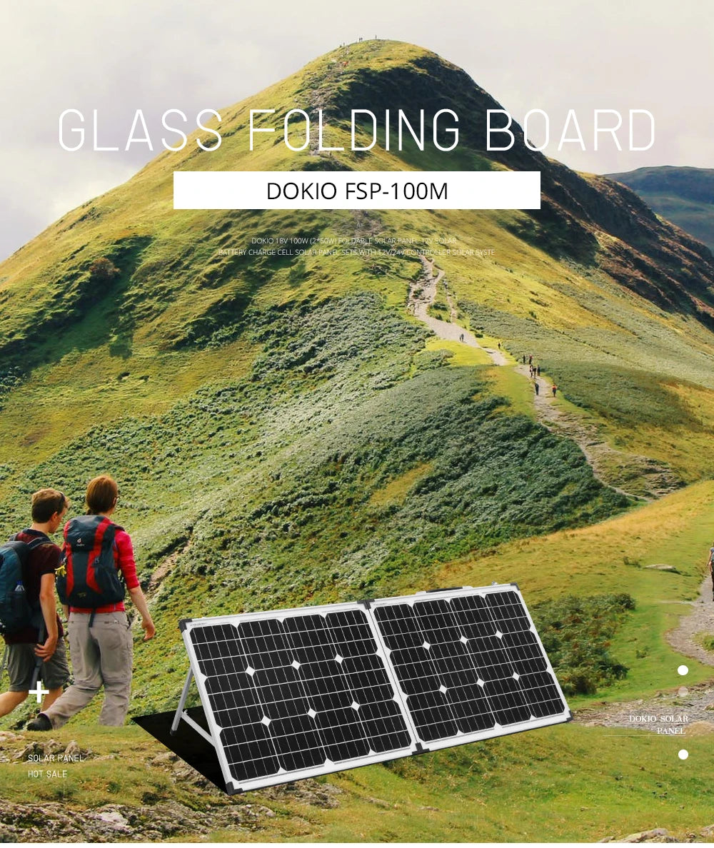 Dokio 100W 160W 200W Foldable Solar Panel, Compact foldable solar panel charger with adjustable power output and controller, perfect for camping or outdoor use.