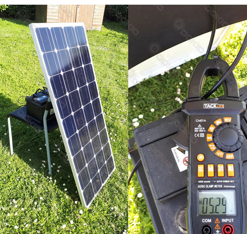 Controller for 12V car battery charging from waterproof solar panel with auto-power off and up to 18V input.