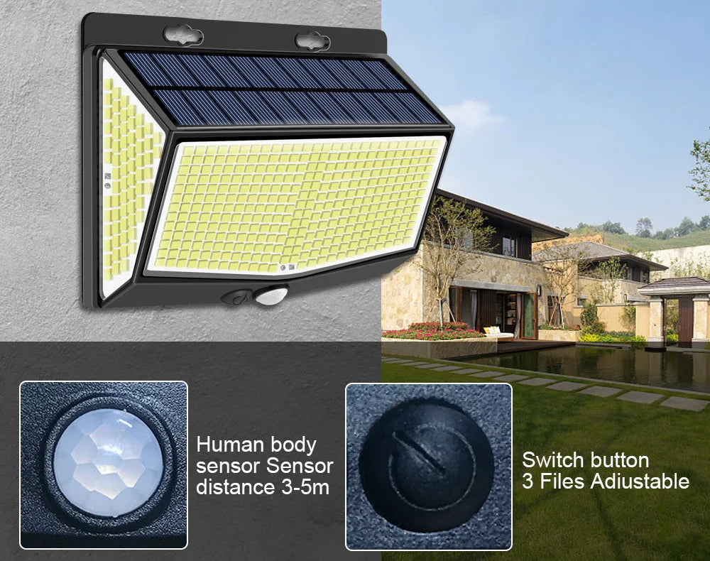 Adjustable human sensor with 3-5m detection range and 3 switch buttons for proximity control.