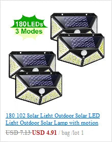 228 144 LED Solar Light, Solar-powered LED light with 3 modes and motion sensing for outdoor use.