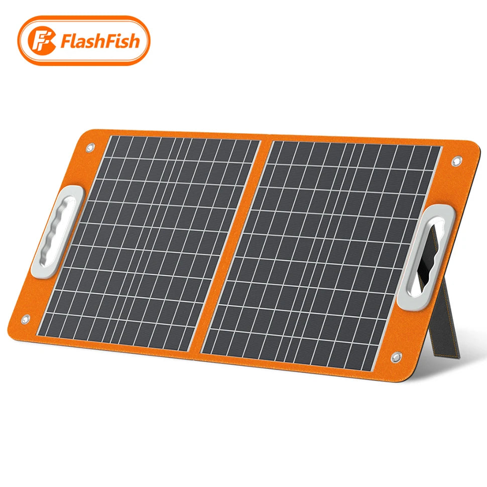 FF FlashFish 18V 60W portable power bank with USB-C and solar charging.