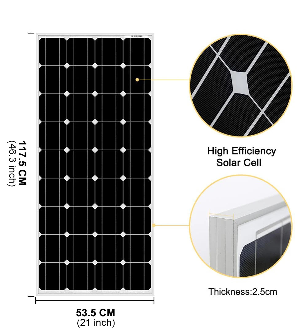 High-efficiency solar panels with 2mm thickness, 21-inch length for efficient energy harvesting.