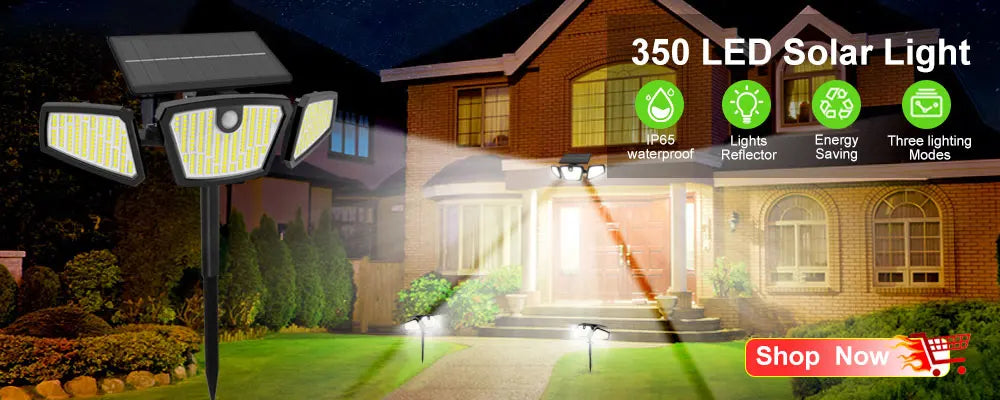 Solar-powered lantern with 350 LEDs, waterproof, and adjustable brightness for outdoor use.