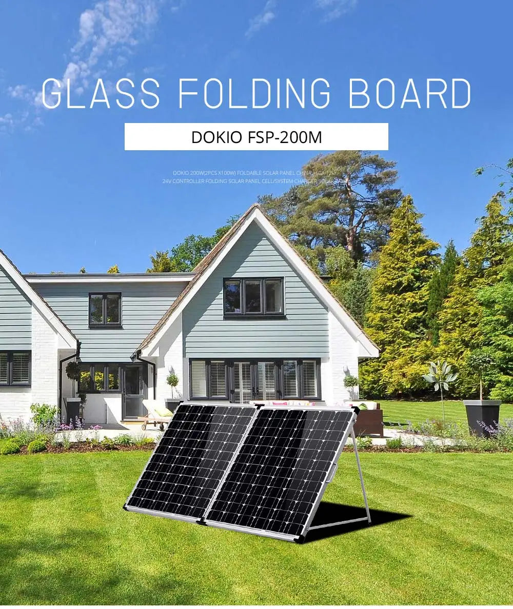 Dokio 100W 160W 200W Foldable Solar Panel, Foldable Solar Panel with adjustable power output and controller for charging and powering devices.