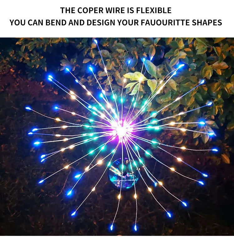 Outdoor Solar LED Firework Fairy Light, The flexible copper wire allows for creative shaping and design to fit your unique needs.