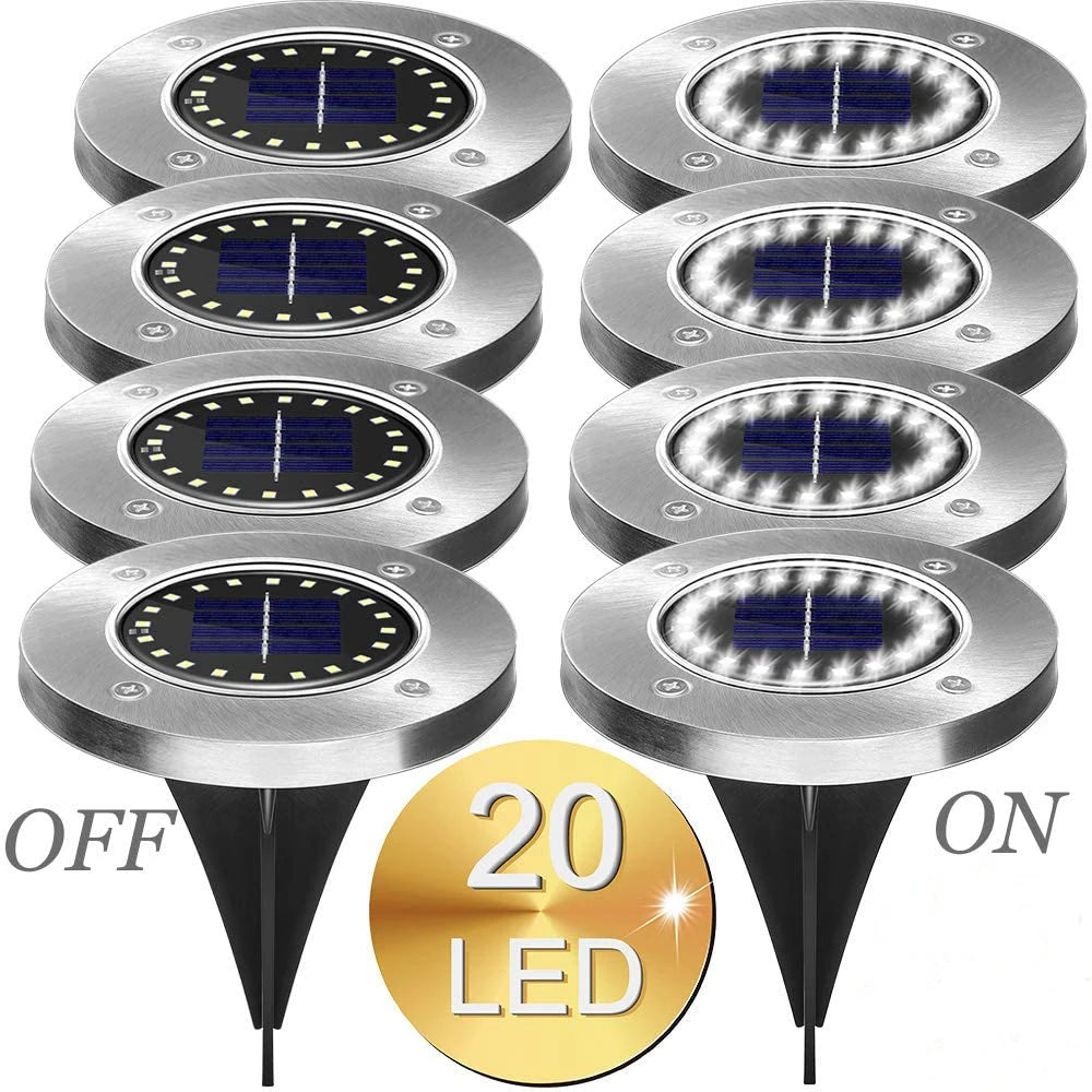 20LED Solar Power Disk Light, Solar-powered pathway lighting that's safe, stylish, and energy-free, no batteries or wiring required.