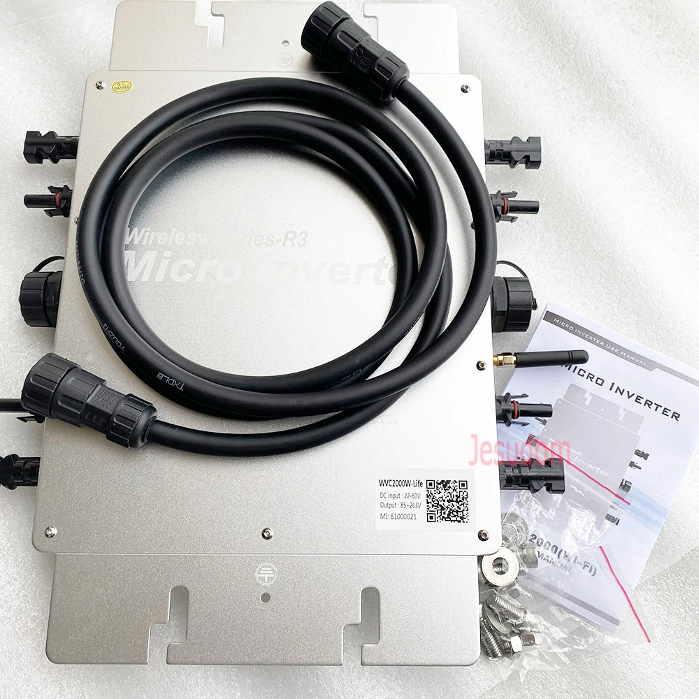 Wireless micro inverter with WiFi connectivity for grid-tied solar systems up to 2800W.