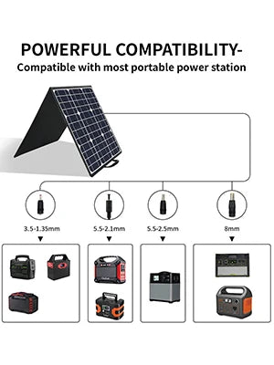 FF Flashfish 100W 18V Portable Solar Panel, Compatible with most portable power stations and devices, including 12V and 24V systems.