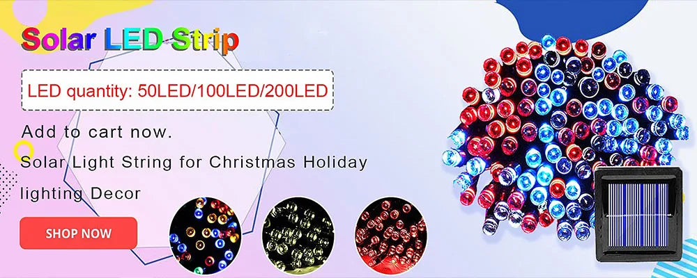 Solar-powered string lights for festive home and yard decorating.