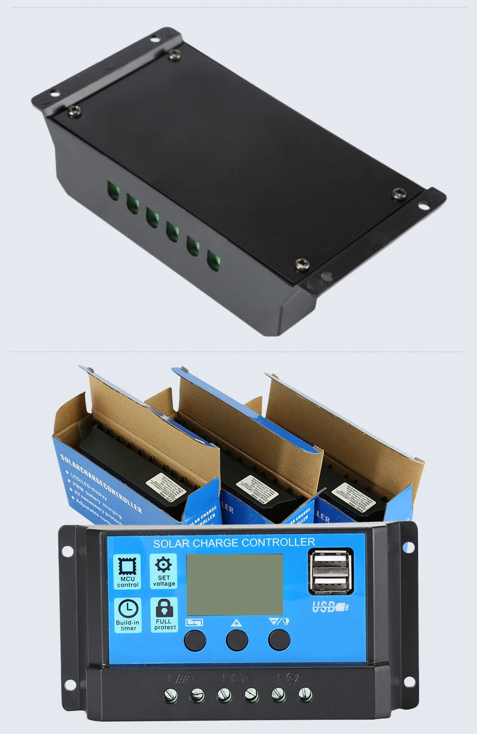 EASUN POWER Solar Controller, Solar power controller with LCD display, dual USB ports, and timer, protects batteries from overcharging/discharging/reverse polarity.