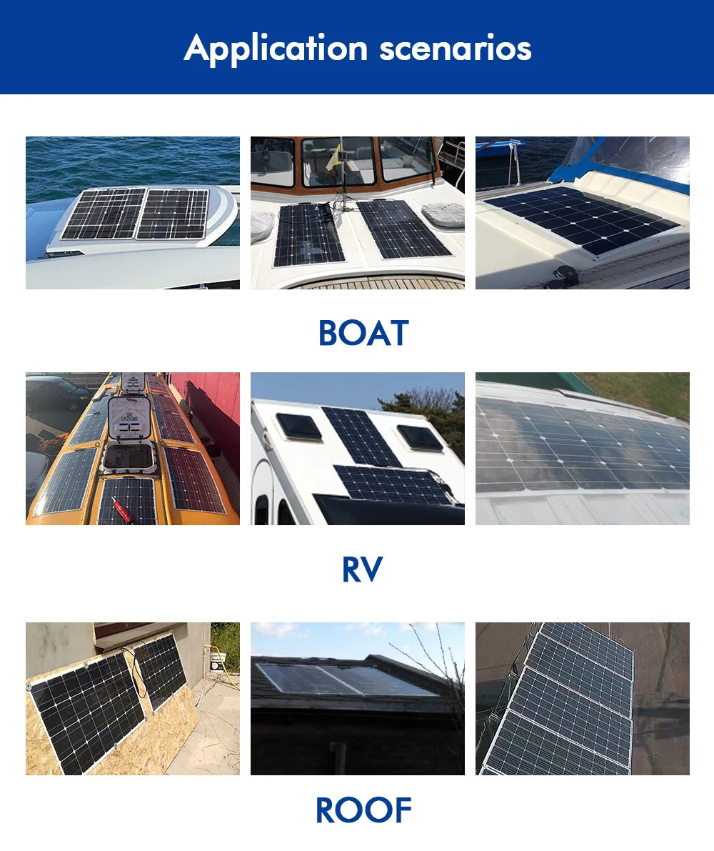 100w 200w 300w 400w Flexible Solar Panel, Suitable for boats, RVs, and homes - perfect for rooftop installations.