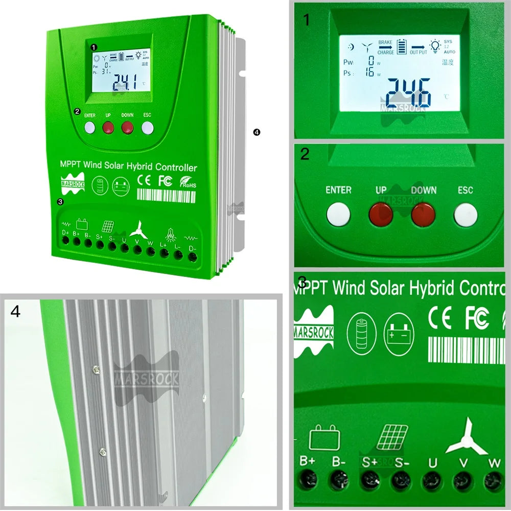 2000W 12V 24V 48V MPPT Hybrid Solar Controller, Why isn't the charger displaying any output, despite solar or wind energy input?