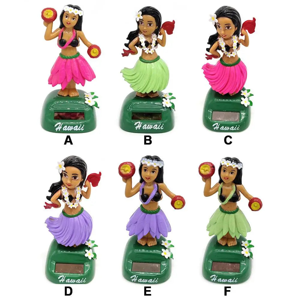 Solar Dancing Hawaii Girl Hulas Shaking Head Toy, Solar-powered dancing girl toy with shaking head and decompression features for your car's dashboard.