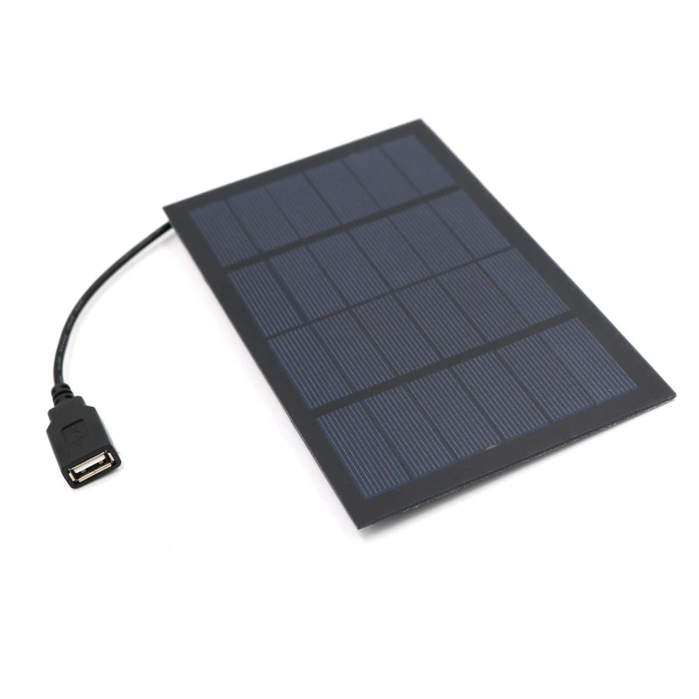 Portable solar panel charger with USB output, perfect for outdoor use and recharging devices on-the-go.