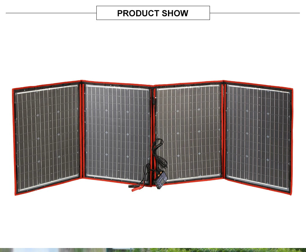 Portable solar panel with 12V controller, perfect for house, camping, and travel use.