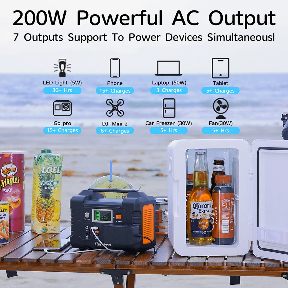 FF Flashfish E200, Portable solar generator charges multiple devices at once with reliable AC output.