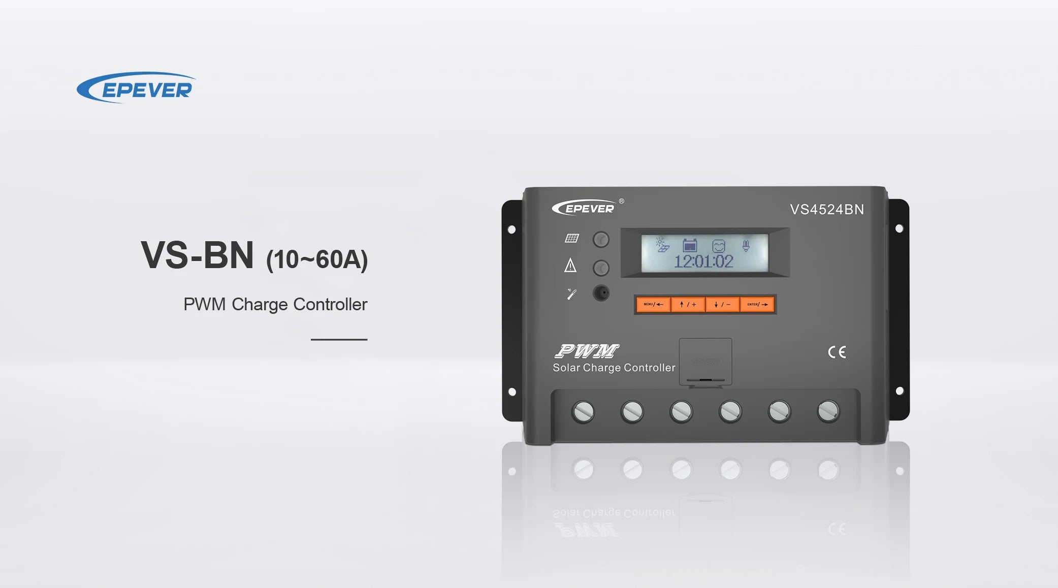 EPEVER Solar Charger Controller, Solar charger controller with 60A current support for 12V-48V systems, featuring automatic and efficient PWM charging.