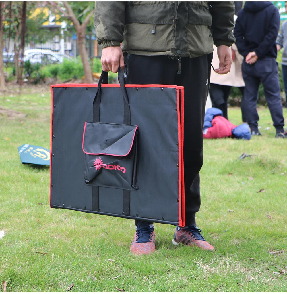 Portable, foldable power source for camping, hiking and emergency use.