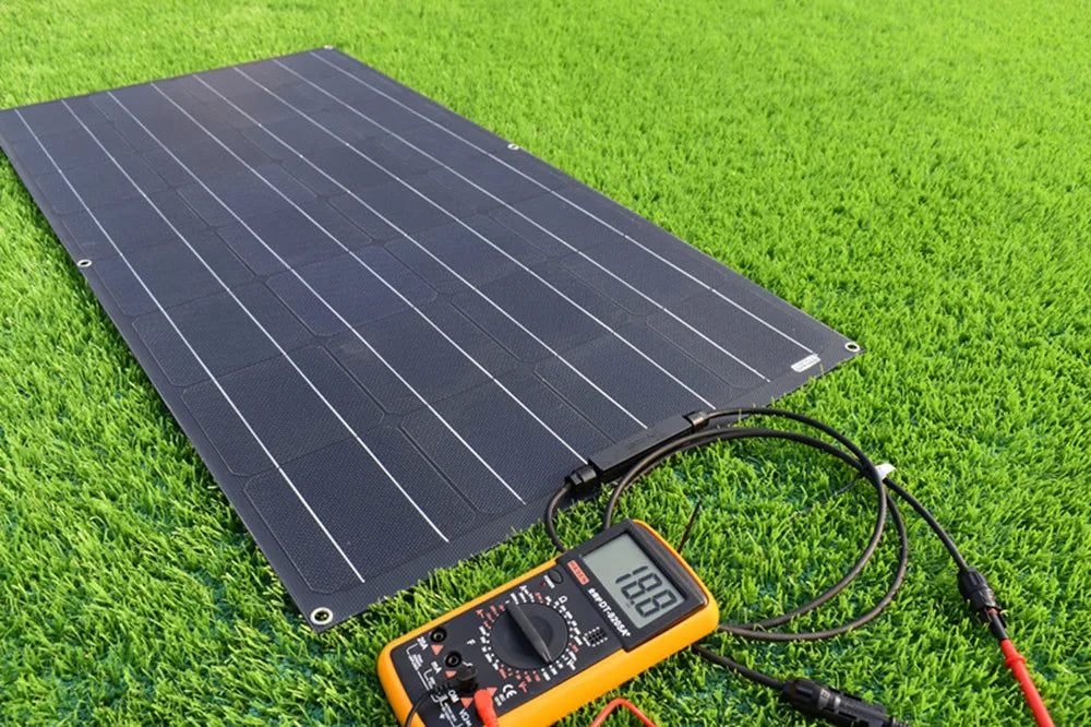 Sleek, flexible solar charger for charging boat/yacht/car batteries, ideal for portable use.