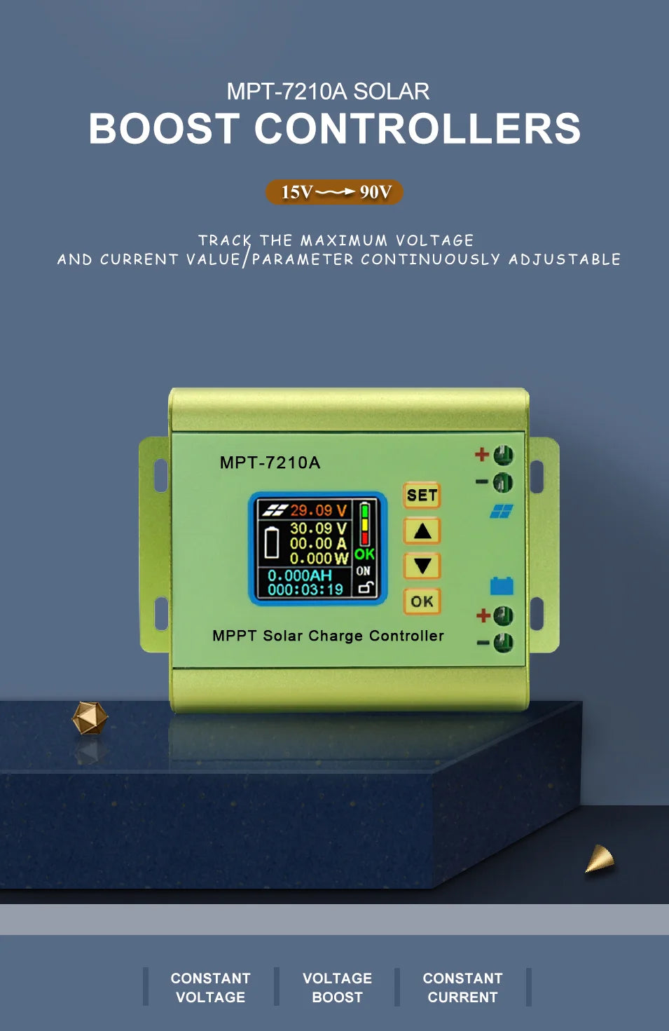JUNTEK MPT-7210A mppt controller, MPPT Solar Charger Controller for charging solar batteries with boost voltage up to 72V.
