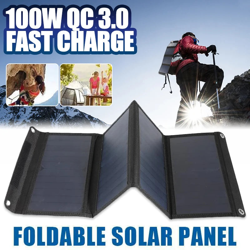 100W QC3.0 Fast Charge Solar Panel, Quick Charge 3.0 Foldable Solar Panel Charger for Fast Phone Charging.