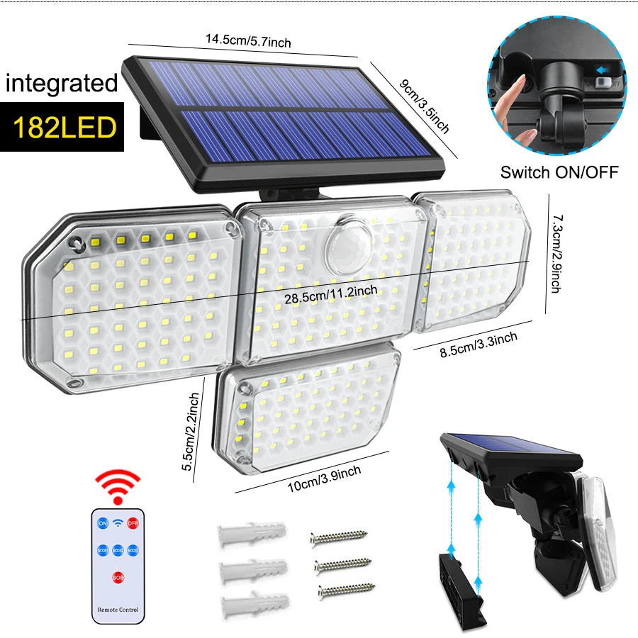 Solar Light, Solar-powered LED lamp with adjustable heads, waterproof, and multiple operating modes.