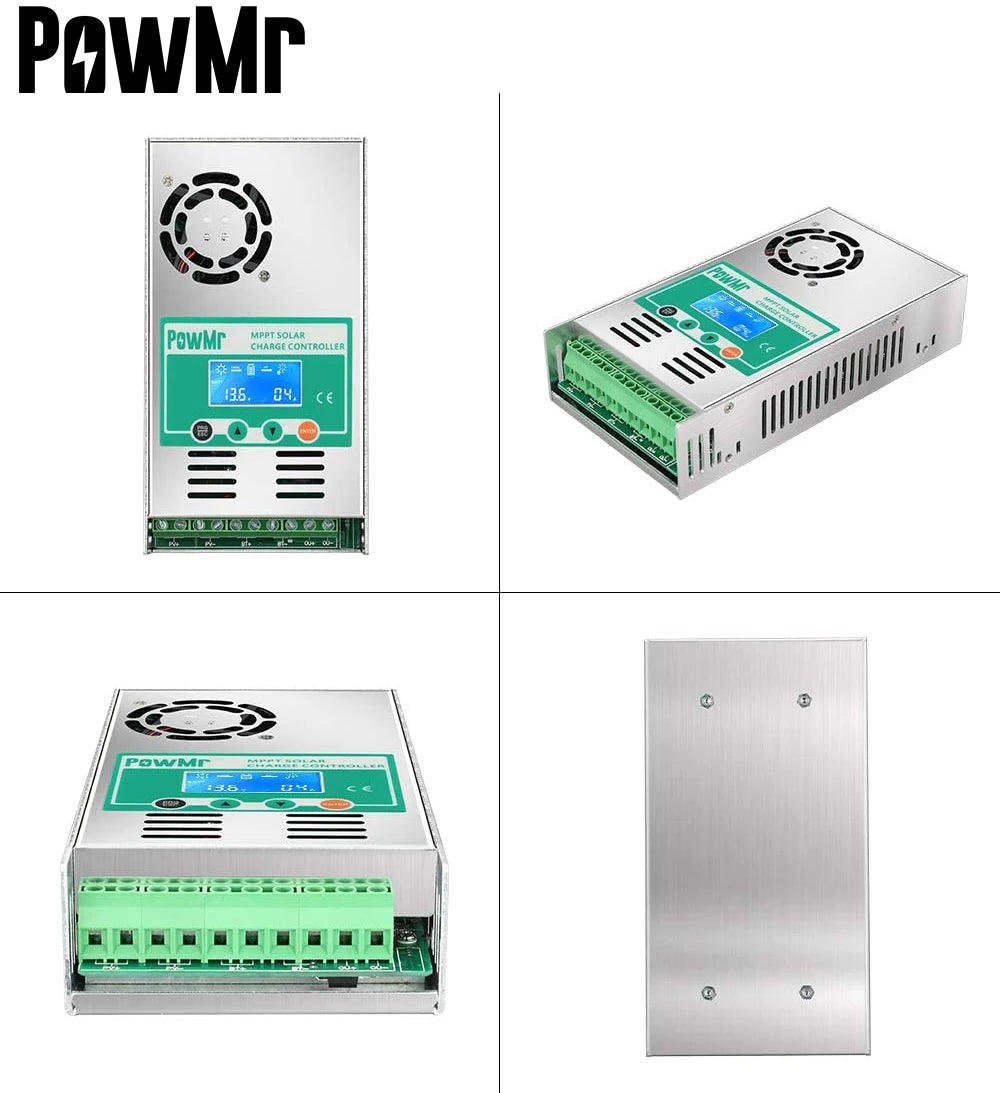 PowMr MPPT 60A Solar Charge Controller, PowMr solar charge controller for 12-48V batteries with LCD display and 190V DC maximum input.