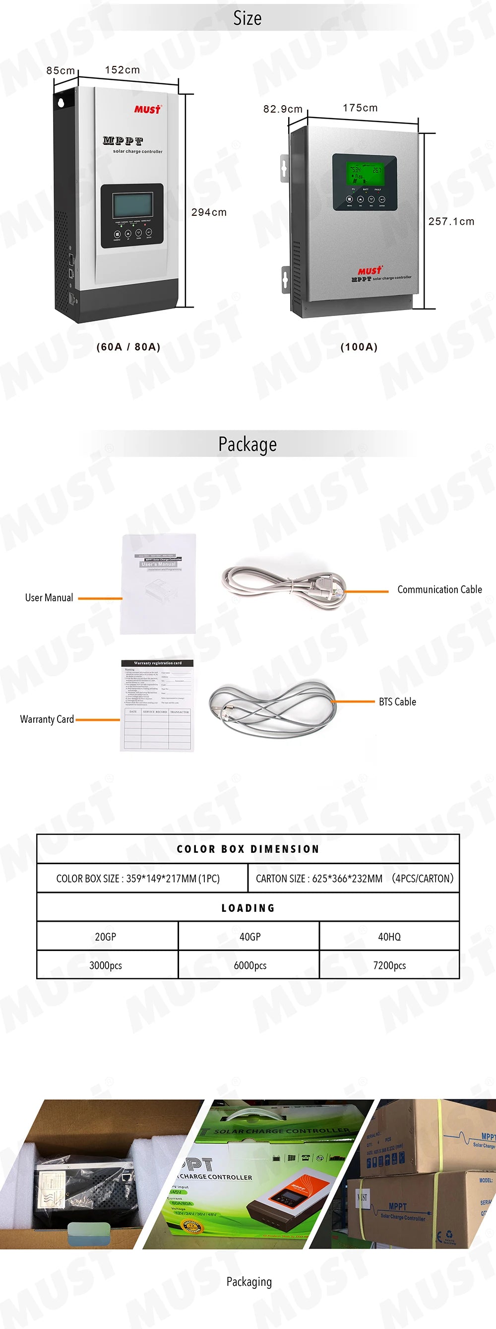 60A 80A 100A MUST MPPT Solar Charge Controller, Must MPPT solar charge controller with multiple protections and high efficiency technology for charging batteries.