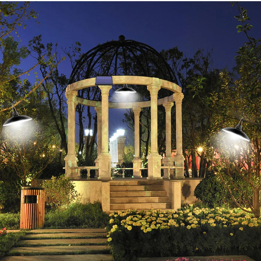 IP65 Waterproof Double Head Solar Pendant Light, Up to 8-10 hours of continuous lighting, perfect for your product's image alt tag.