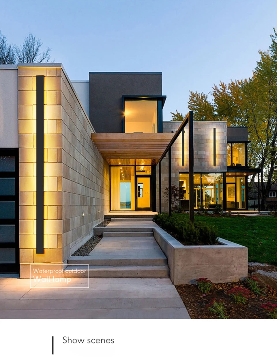 Waterproof outdoor LED lamp for long walls and gardens