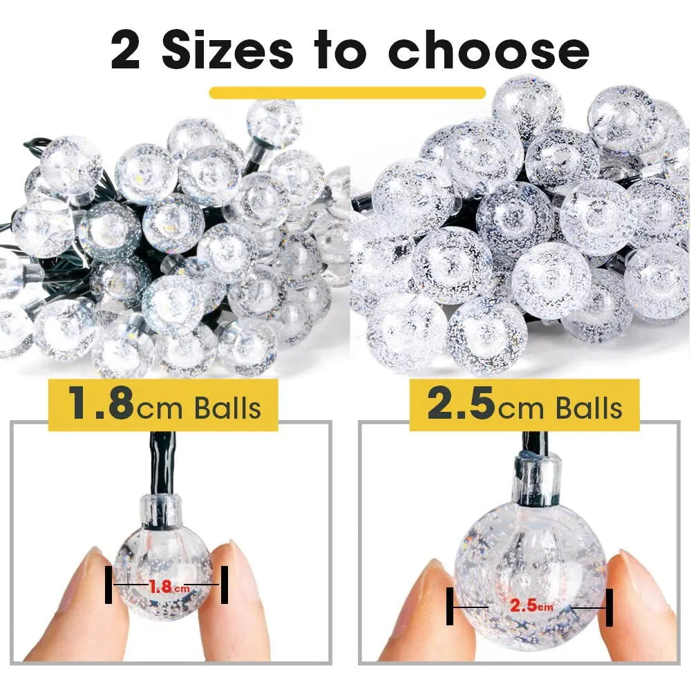 8 Modes Solar Light, Crystal balls in 1.8cm or 2.5cm sizes for unique, festive lighting.