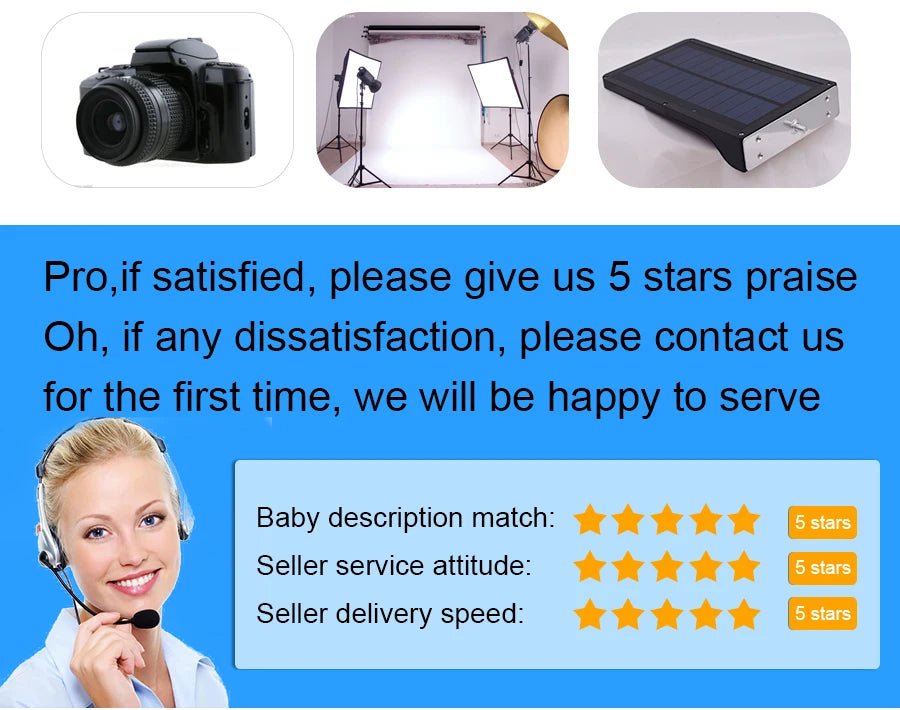 Solar Light, Customer satisfaction guaranteed; leave 5-star review if satisfied or contact us for any issues.