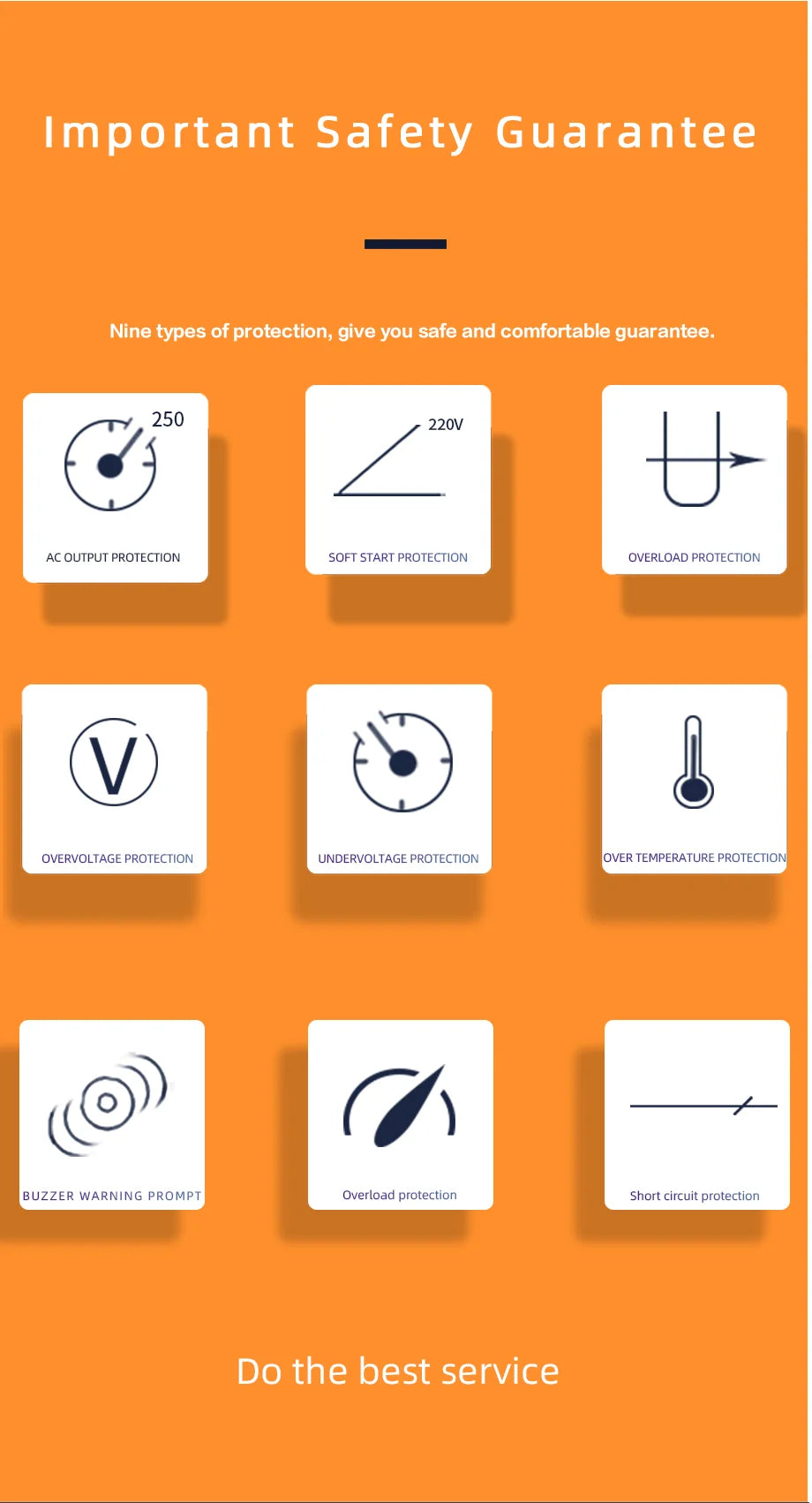 FCHAO 1000W Ups Modified Sine Wave Inverter, Multiple protections ensure safe and reliable solar inverter use.