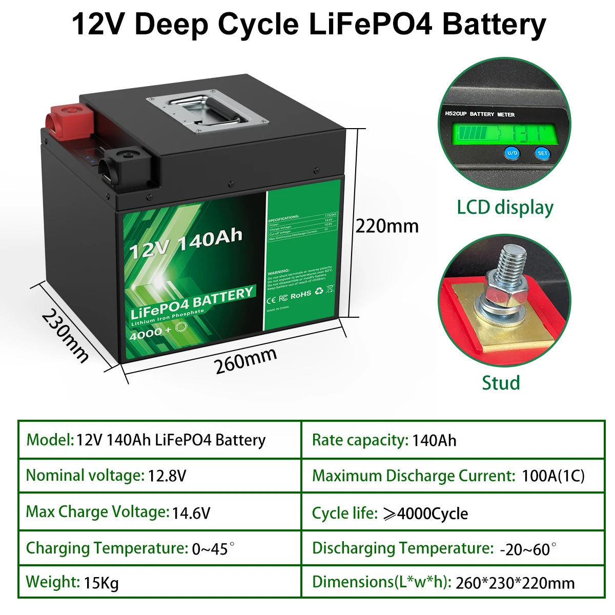 12V 140Ah LiFePO4 Battery, 12V 140Ah LiFePO